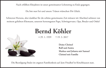 Traueranzeige von Bernd Köhler von Trauerportal Echo Online