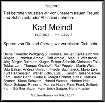 Traueranzeige von Karl Meindl von  Gießener Anzeiger