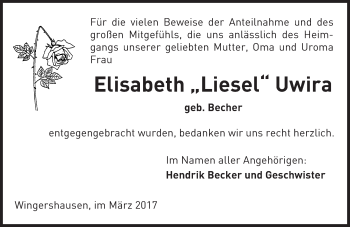 Traueranzeige von Elisabeth Uwira von  Kreisanzeiger