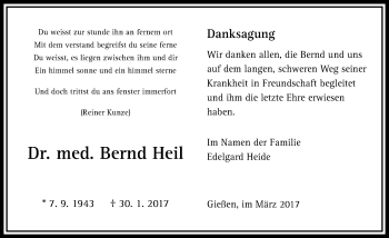 Traueranzeige von Bernd Heil von  Gießener Anzeiger