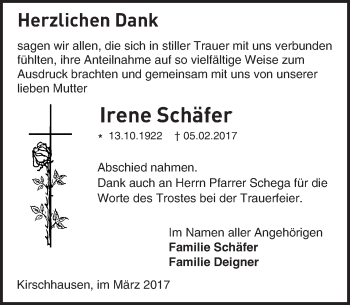 Traueranzeige von Irene Schäfer von Trauerportal Echo Online