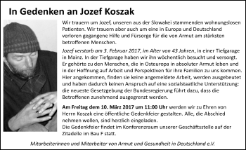 Traueranzeige von Jozef Koszak von Trauerportal Rhein Main Presse