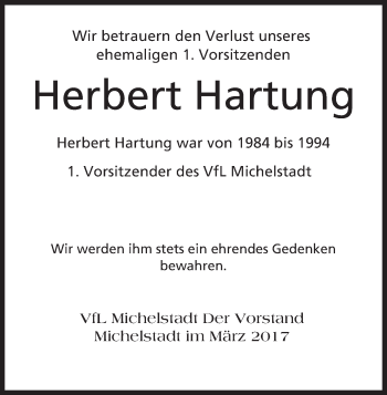 Traueranzeige von Herbert Hartung von Trauerportal Rhein Main Presse