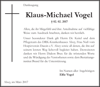 Traueranzeige von Klaus-Michael Vogel von Trauerportal Rhein Main Presse
