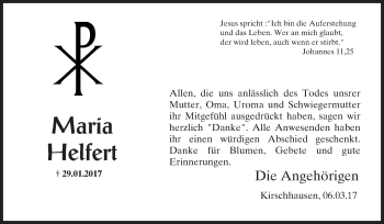 Traueranzeige von Maria Helfert von Trauerportal Rhein Main Presse