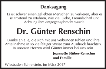 Traueranzeige von Günter Renschin von Trauerportal Rhein Main Presse