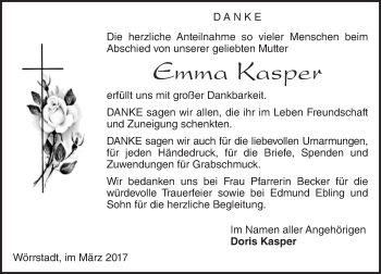 Traueranzeige von Emma Kasper von Trauerportal Rhein Main Presse