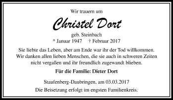Traueranzeige von Christel Dort von  Gießener Anzeiger