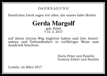 Traueranzeige von Gerda Margolf von  Gießener Anzeiger