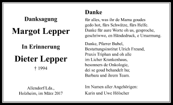 Traueranzeige von Margot Lepper von  Gießener Anzeiger