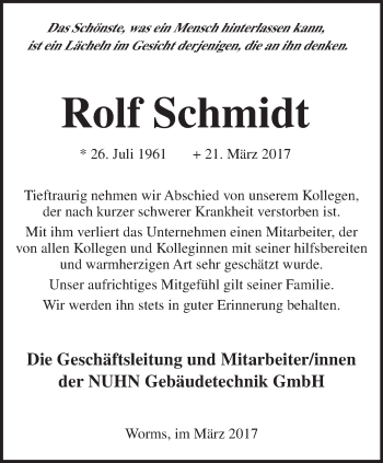 Traueranzeige von Rolf Schmidt von Trauerportal Rhein Main Presse