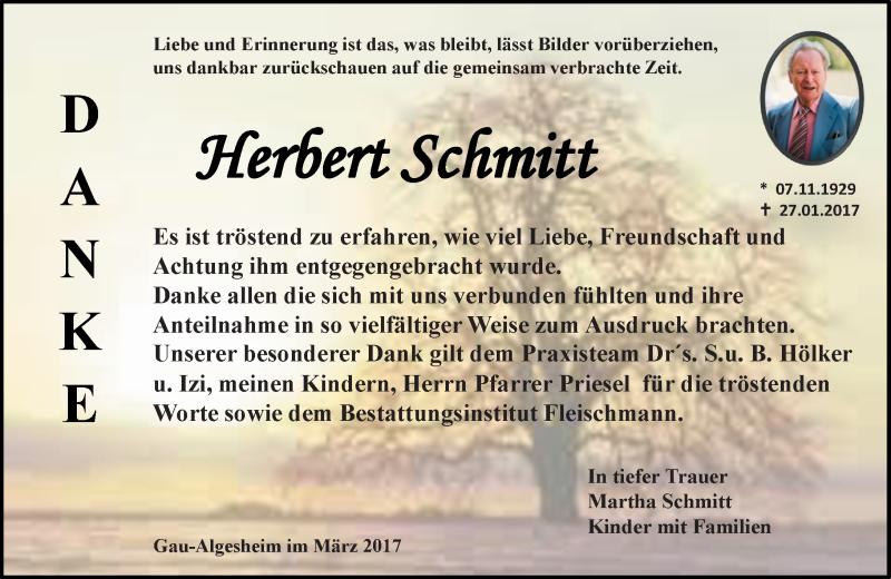  Traueranzeige für Herbert Schmitt vom 25.03.2017 aus Trauerportal Rhein Main Presse