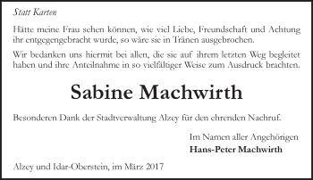 Traueranzeige von Sabine Machwirth von Trauerportal Rhein Main Presse