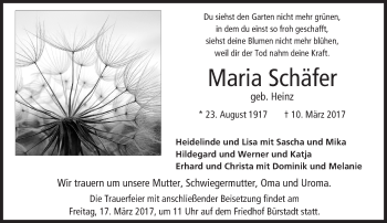 Traueranzeige von Maria Schäfer von Trauerportal Rhein Main Presse