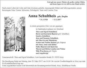 Traueranzeige von Anna Schultheis von Trauerportal Rhein Main Presse