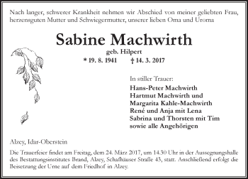 Traueranzeige von Sabine Machwirth von Trauerportal Rhein Main Presse