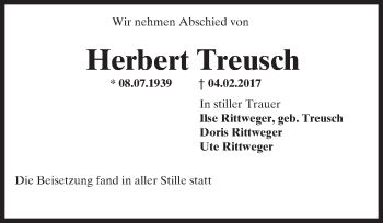 Traueranzeige von Herbert Treusch von Trauerportal Rhein Main Presse