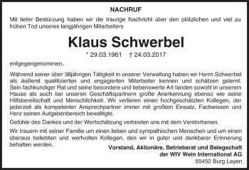 Traueranzeige von Klaus Schwerbel von Trauerportal Rhein Main Presse