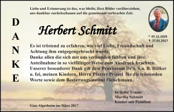 Traueranzeige von Herbert Schmitt von Trauerportal Rhein Main Presse
