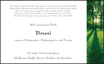 Traueranzeige von Bruni  von Trauerportal Rhein Main Presse
