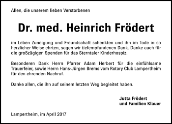 Traueranzeige von Heinrich Frödert von Trauerportal Rhein Main Presse