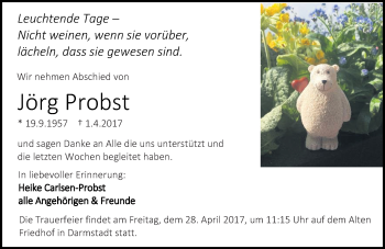 Traueranzeige von Jörg Probst von Trauerportal Echo Online