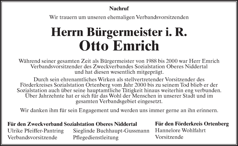  Traueranzeige für Otto Emrich vom 06.04.2017 aus  Kreisanzeiger