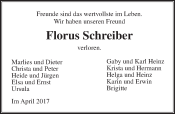 Traueranzeige von Florus Schreiber von  Gießener Anzeiger