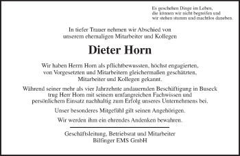 Traueranzeige von Dieter Horn von  Gießener Anzeiger
