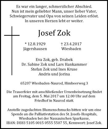 Traueranzeige von Josef Zok von Trauerportal Rhein Main Presse