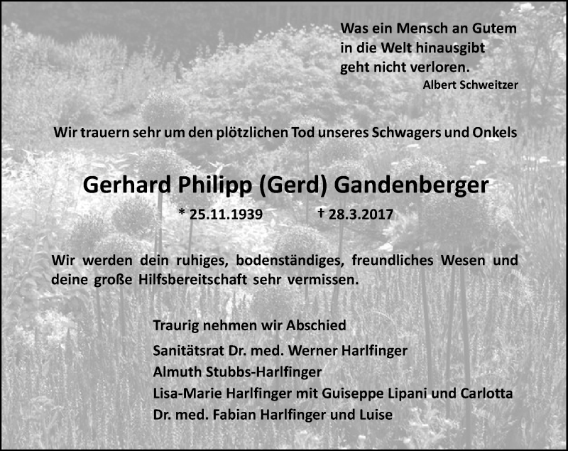  Traueranzeige für Gerhard Philipp Gandenberger vom 08.04.2017 aus Trauerportal Echo Online
