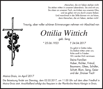 Traueranzeige von Ottilia Wittich von Trauerportal Rhein Main Presse