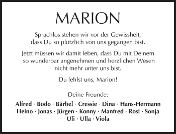 Traueranzeige von Marion  von Trauerportal Rhein Main Presse