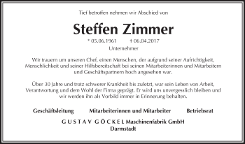 Traueranzeige von Steffen Zimmer von Trauerportal Echo Online