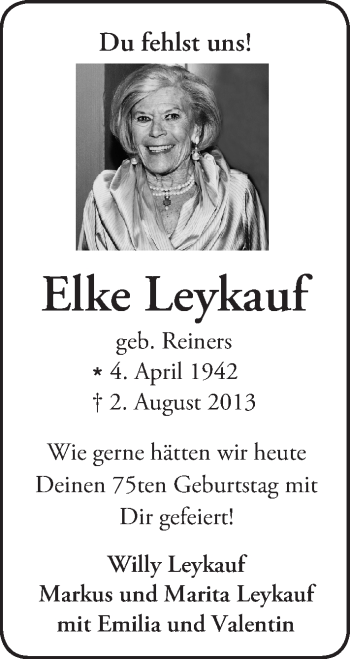 Traueranzeige von Elke Leykauf von Trauerportal Rhein Main Presse