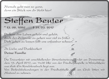 Traueranzeige von Steffen Beuter von Trauerportal Rhein Main Presse