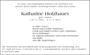 Traueranzeige von Katharine Holzhauer von Trauerportal Echo Online