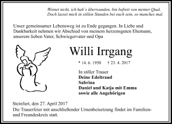 Traueranzeige von Willi Irrgang von VRM Trauer