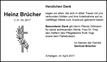 Traueranzeige von Heinz Brücher von Trauerportal Echo Online