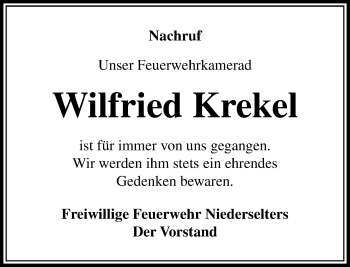 Traueranzeige von Wilfreid Krekel von  Camberger Anzeiger
