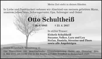 Traueranzeige von Otto Schultheiß von Trauerportal Echo Online
