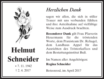Traueranzeige von Helmut Schneider von  Kreisanzeiger