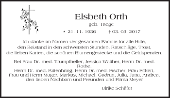 Traueranzeige von Elsbeth Orth von Trauerportal Echo Online
