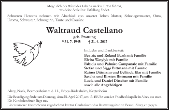 Traueranzeige von Waltraud Castellano von Trauerportal Rhein Main Presse