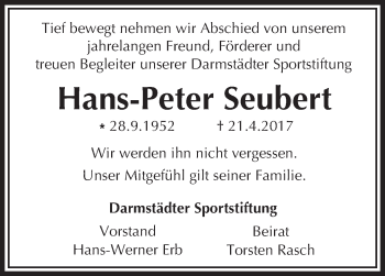 Traueranzeige von Hans-Peter Seubert von Trauerportal Echo Online