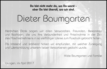 Traueranzeige von Dieter Baumgarten von  Usinger Anzeiger