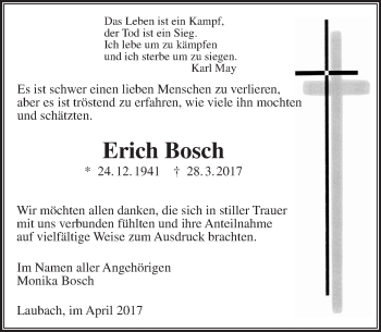 Traueranzeige von Erich Bosch von  Gießener Anzeiger