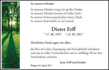 Traueranzeige von Dieter Erff von Trauerportal Rhein Main Presse