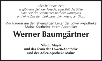 Traueranzeige von Werner Baumgärtner von Trauerportal Rhein Main Presse
