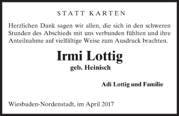 Traueranzeige von Irmi Lottig von Trauerportal Rhein Main Presse